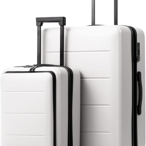 Luggage Suitcase Piece Set Carry On  Spinner with pocket Compartment(White, 2-piece Set)