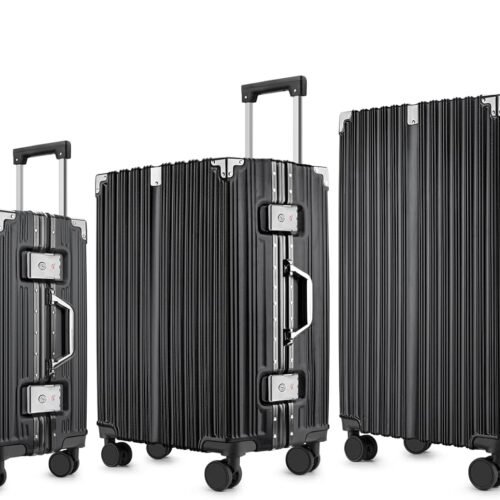 3-Piece Zipperless Luggage Set - 20/24/28 Inch Airline Approved Carry On 22x14x9 in & Checked Suitcases, 9H Scratch-Proof Hard shell PC with Aluminum Frame for Business travel Black